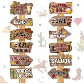 24 Pcs Western Cowboy Party Directional Sign Yard Rodeo Theme Cowboy Wild West Party Cutouts Photo Props Backdrop Welcome Sign for Western Birthday Decorations in Saudi Arabia