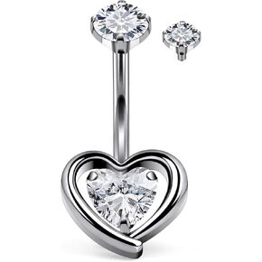 14G Belly Button Ring Piercing ASTM F136 Titanium Internally Threaded Heart Clear CZ Navel Rings 10MM 12MM 14MM Bar Length Hypoallergenic Belly Piercing Jewelry for Women Men Silver in Saudi Arabia