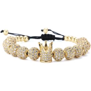Imperial Gold Crown 8mm Beads Bracelets Luxury CZ Italian Style Charm King Royal Bracelet for Men in Saudi Arabia