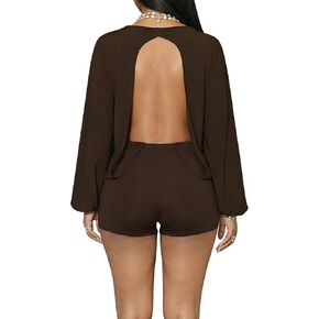 Famnbro Women Sexy Open Back Romper Y2K Long Sleeve Casual Mini Jumpsuit Club Party One Piece Outfit in Saudi Arabia