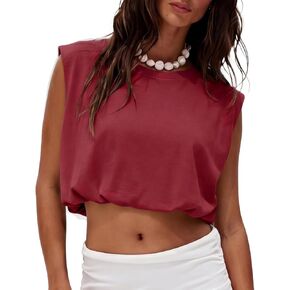 Lepunuo Womens Summer Tops Bubble Hem Tank Tops Sleeveless T Shirts Trendy Crew Neck Cotton Blouses Spring Outfit in Saudi Arabia