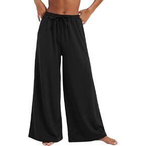 Womens Lightweight Wide Leg Sweatpants Drawstring Elastic Waist Palazzo Pants Summer Vacation Lounge Baggy Pant (Black, XL) in Saudi Arabia