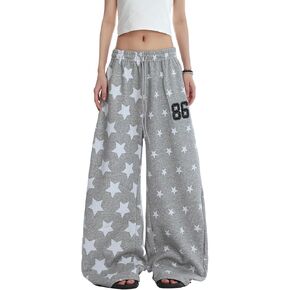 Hewlshawn Women's High Waisted Wide Leg Sweatpants Vintage Elastic Drawstring Casual Joggers Y2K Streetwear Baggy Pants in Saudi Arabia