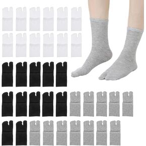 36 Pairs Tabi Socks Women, Flip Flop Socks for Women - Japanese Split Toe Ankle Sock, 3 Colors (Black/White/Gray), Poly-Cotton Blend, 11.8" Length in Saudi Arabia