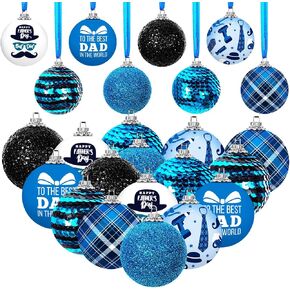 MiniInflat 24 Pcs 2 Inch Tree Ornaments Bulk Sequin Hanging Ball Special Day Decorations Cloth Pendants Flower Ornaments for Birthday Party Indoor Outdoor Decor(Blue,Fathers Day) in Kuwait