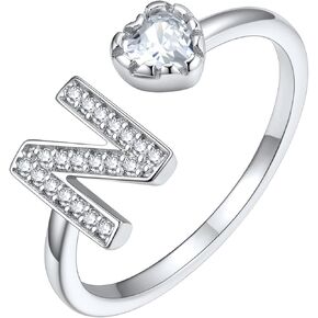 Silvora 925 Sterling Silver CZ Initial Ring, Dainty Adjustable Open A-Z 26 Alphabet Letter Rings for Women in Kuwait