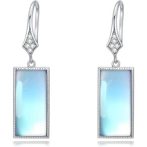 925 Sterling Silver Moonstone Earrings, Moonstone Dangle Drop Lab Grown Diamond Earrings for Women, Jewelry Gift for Mother Wife Lover, Birthday Anniversary Christmas in Saudi Arabia