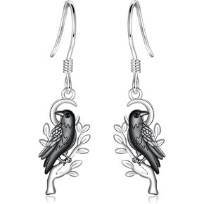 Gothic Raven Earrings for Women - Silver Crow Moon Earring Black Raven Jewelry Gothic Bird Dangle Earrings for Halloween Gifts for Bird Lovers in Saudi Arabia