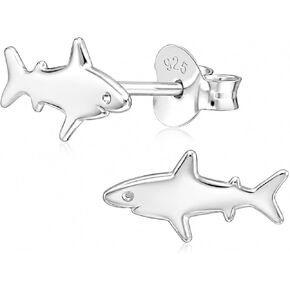 925 Sterling Silver Shark Stud Earrings Summer Beach Ocean Animal-Themed Very Tiny Second Ear Stackable Jewelry in Saudi Arabia