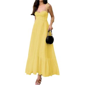 Floerns Women's Tie Shoulder Smocked Long Dress Ruffle Tiered Flowy Wedding Guest Dresses in Saudi Arabia