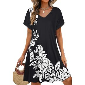 elescat Sundresses for Women 2026 Summer Casual Loose V Neck Short Sleeve Tshirt Dress with Pockets in Saudi Arabia