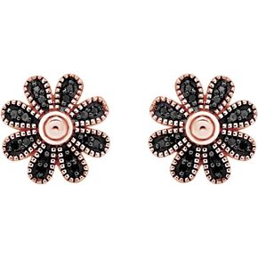 Black Natural Diamond Daisy Stud Earrings in 14k Gold Plated 925 Sterling Silver For Women (1/10 Cttw, Black Color, I2-I3 Clarity) in Saudi Arabia