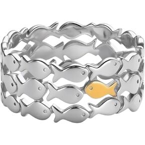 Fish ring | unique wide band adjustable ring with fish pattern, bold minimalist ocean sea water aesthetic statement gift, animal goldfish trendy accessory in Saudi Arabia