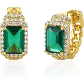 EVEYE Green Jewelry Earrings for Women, 18K Gold Plated Huggie Hoop with Created-Emerald and Cubic Zirconia, Lightweight Adjustable Earrings, Eco-Friendly Recycled Brass Birthday Gift for Women in Saudi Arabia