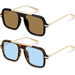 Trendy Aviator Sunglasses for Women Men Retro Square 70s style Vintage Metal Designer UV Protection Shades in Kuwait