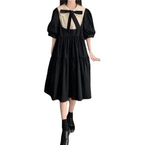 Women Kawaii Dress Lolita A - Line Dresses Coquette Aesthetic Black Ruffle Ruched Dress Preppy Goth Dress in Saudi Arabia