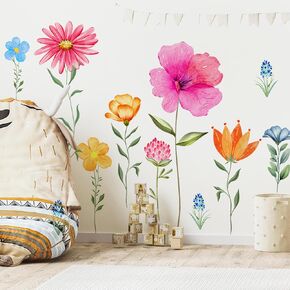 Boho Flower Wall Stickers - Large Wildflower Floral Grass with Butterfly, Peel and Stick Wall Art Decals for Nursery, Living Room, Bedroom, Tv Wall Decor. in Saudi Arabia