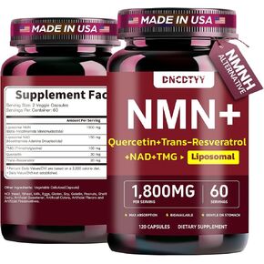 Liposomal NMN Supplement 1500mg, NMNH Alternative Liposomal NMN Supplement with NAD, Quercetin, TMG, Resveratrol Supports Energy & NAD Level, Non-GMO, Vegan, Third-Party Tested, 120 Veggie Capsules in Saudi Arabia
