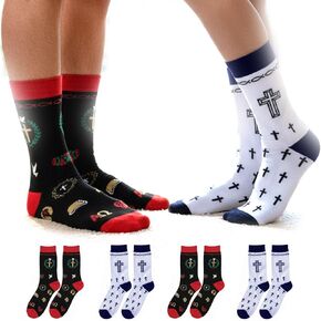 shiningsoul 4-Pack Christian Mid-Calf Socks for Men & Women, Religious Socks with Cross, Dove, Fish Symbol Design, 2 Pack White & 2 Pack Black in Saudi Arabia
