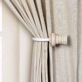 Decorative Curtain Drapery Holdbacks with Boho Style Round Carved Finials (White, Set of 2) in Saudi Arabia