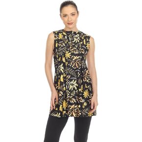 white mark Women's Floral Print Sleeveless Pleated Tunic Top with Pockets in Saudi Arabia