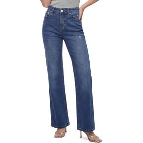 High Waisted Relaxed Straight Leg Jeans for Women, Stretch Denim Loose Fit Everyday Casual Pants in Saudi Arabia