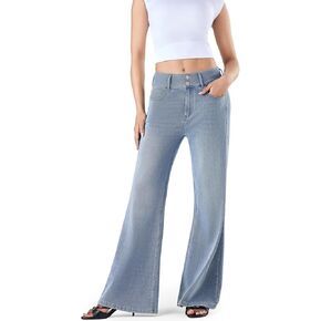 Fanica Women's High Waisted Flare Jeans, Stretchy Wide Leg Trendy Denim Pants in Saudi Arabia