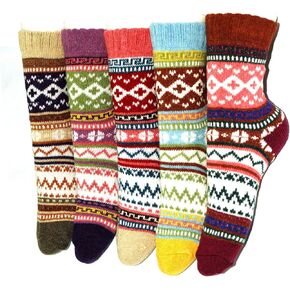JUNAN 5Pairs Ladies thermal Winter socks, Womens Thick Knitting Warm & comfy Wool Crew Vintage Style Sock (G-multicor) in Saudi Arabia