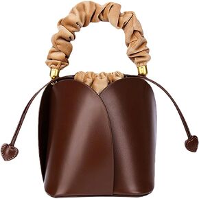 PU Leather Bucket Bag for Women Vintage Drawstring Tote Bag with Removable Shoulder Strap in Saudi Arabia