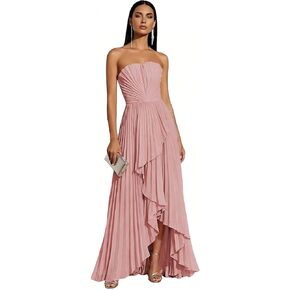 Strapless Chiffon Bridesmaid Dresses A-Line Long Ruffles Pleated Hi-Low Corset Formal Dress FC902 in Saudi Arabia