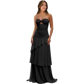 Chiffon Bridesmaid Dresses for Women Long Ruffle Strapless Formal Dress in Saudi Arabia