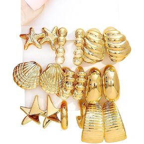 9 Pairs Gold Hoop Earrings Set for Women, Lightweight Chunky Twisted Teardrop Hoop Earrings Multipack Hypoallergenic Versatile Jewelry Pack, Birthday Holiday for Gifts in Saudi Arabia