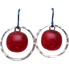 Sterling silver hammered hoops fused translucent bright red dichroic glass Niobium earrings in Saudi Arabia