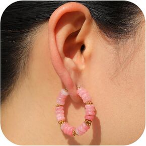 Wellike Beaded Hoop Earrings for Women Natural Stone Pink Gold Huggie Earrings Hypoallergenic Dainty Waterproof Trendy Jewelry in Saudi Arabia