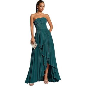 Hi-Lo Bridesmaid Dresses Long 2026 for Women's Strapless Formal Evening Dresses with Pleats in Saudi Arabia