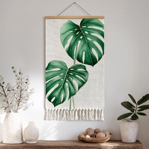 Double Monstera Leaf Wall Hanging large Tapestry with Tassels 31.5" x 19.5" | Double Monstera Leaf Wall Hanging Tapestry with Tassels in Saudi Arabia