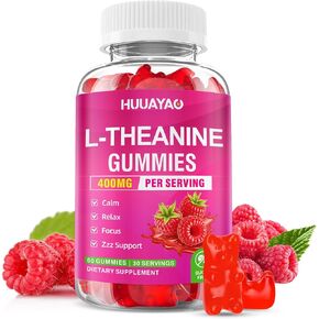 L-Theanine Gummies 400mg, L-Theanine Supplement for Kids & Adults with Ashwagandha, GABA, 5HTP for Calm, Zzz & Relaxation Support, Raspberry Flavor, 60 Counts in Saudi Arabia