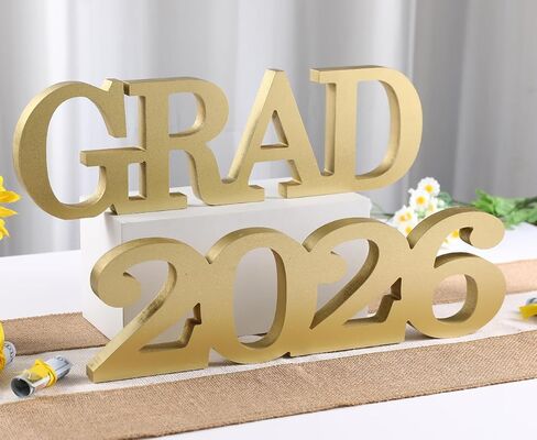 Graduation Decorations Class of 2026 -Wooden GRAD and 2026 Tabletop Sign Photoshoot Props Centerpieces Letter Sign for College High School Congrats Grad Party Supplies (Gold) in Saudi Arabia