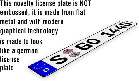 Custom Text German License Plate, Novelty Euro Tag, Personalized, NOT Embossed Aluminum License Plates Made in USA in Saudi Arabia