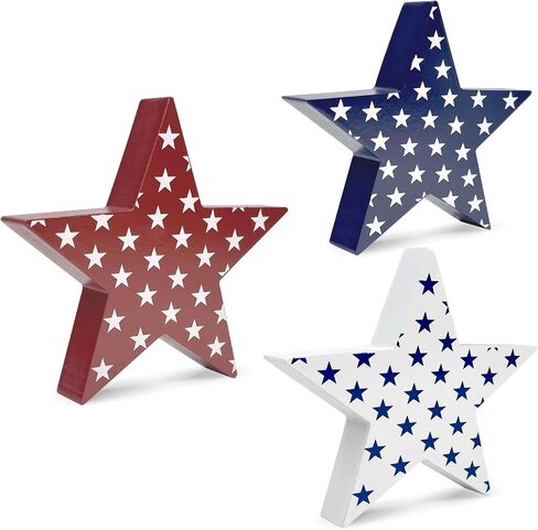 3 Pcs 4th of July Wooden Star Signs Decorations Celebrating 250 Years, Rustic Star Shape Tiered Tray, Memorial Day Decorations in Saudi Arabia