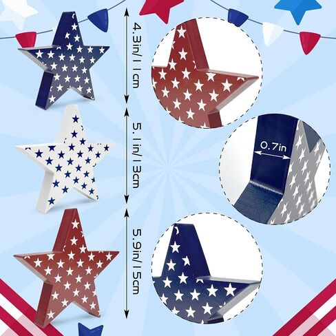 3 Pcs 4th of July Wooden Star Signs Decorations Celebrating 250 Years, Rustic Star Shape Tiered Tray, Memorial Day Decorations in Saudi Arabia