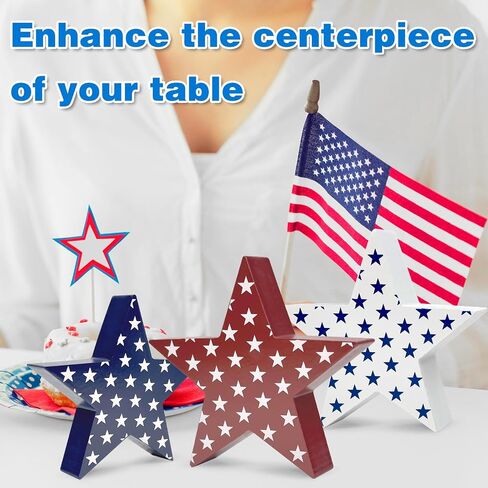 3 Pcs 4th of July Wooden Star Signs Decorations Celebrating 250 Years, Rustic Star Shape Tiered Tray, Memorial Day Decorations in Saudi Arabia