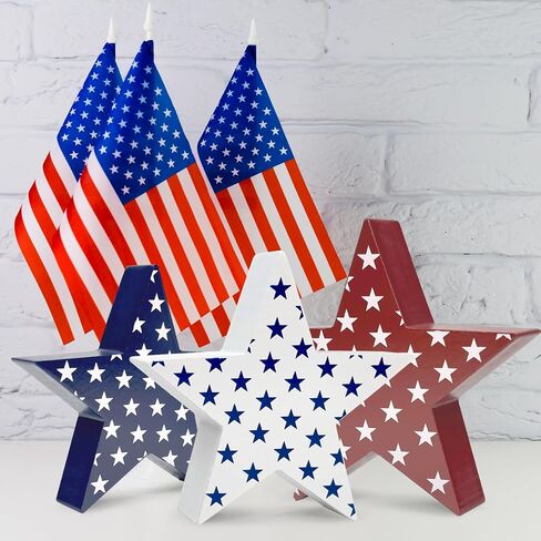 3 Pcs 4th of July Wooden Star Signs Decorations Celebrating 250 Years, Rustic Star Shape Tiered Tray, Memorial Day Decorations in Saudi Arabia