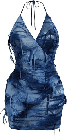 SHENHE Women's Plus Size Tie Dye Ripped V Neck Wrap Halter Bodycon Pencil Mini Dress in Kuwait