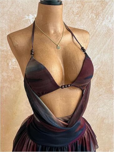SOLY HUX Women's Tie Dye Halter Mini Dress Draped Backless Sleeveless Ruffle Layered Club Party Going Out Dresses in Kuwait