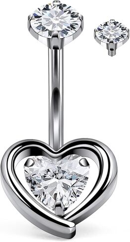 14G Belly Button Ring Piercing ASTM F136 Titanium Internally Threaded Heart Clear CZ Navel Rings 10MM 12MM 14MM Bar Length Hypoallergenic Belly Piercing Jewelry for Women Men Silver in Saudi Arabia