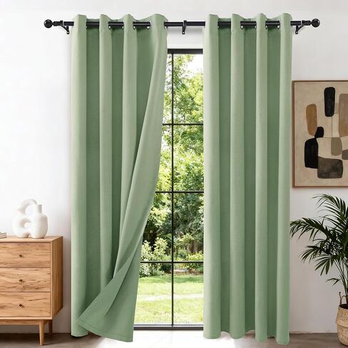 Etherealveil Starry Sky Linen 100% Blackout Grommet Curtains 52x84 Inches-2 Panels, Sage Green Lightweight Full Blackout Drapes,for Bedroom,Living Room,Room Divider,Apartment 52" W x 84" L in Saudi Arabia