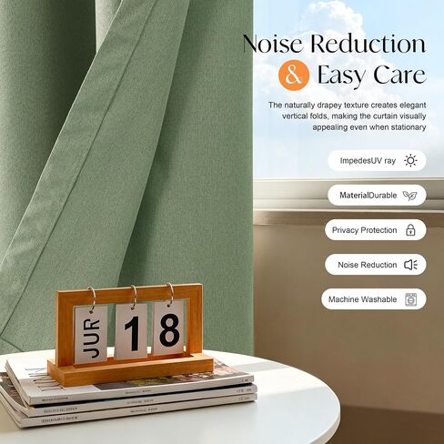Etherealveil Starry Sky Linen 100% Blackout Grommet Curtains 52x84 Inches-2 Panels, Sage Green Lightweight Full Blackout Drapes,for Bedroom,Living Room,Room Divider,Apartment 52" W x 84" L in Saudi Arabia