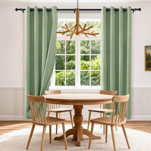Etherealveil Starry Sky Linen 100% Blackout Grommet Curtains 52x84 Inches-2 Panels, Sage Green Lightweight Full Blackout Drapes,for Bedroom,Living Room,Room Divider,Apartment 52" W x 84" L in Saudi Arabia
