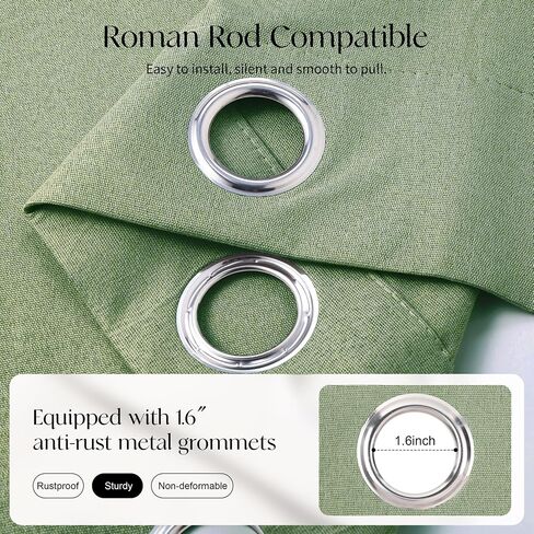 Etherealveil Starry Sky Linen 100% Blackout Grommet Curtains 52x84 Inches-2 Panels, Sage Green Lightweight Full Blackout Drapes,for Bedroom,Living Room,Room Divider,Apartment 52" W x 84" L in Saudi Arabia